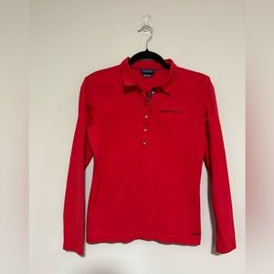 Saint James Red Long Sleeve Button Front Polo Shirt Size 8 Preppy Classic Cotton